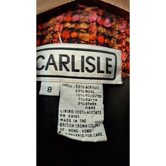 Vtg CARLISLE Wool Blend Colorful Tweed Cropped Blazer Jacket Women Sz 8 Coquette - Picture 3 of 10